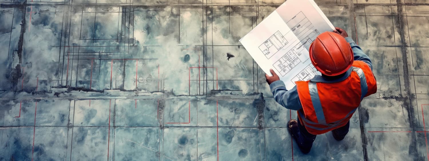 Construction Blueprints and Safety Helmet