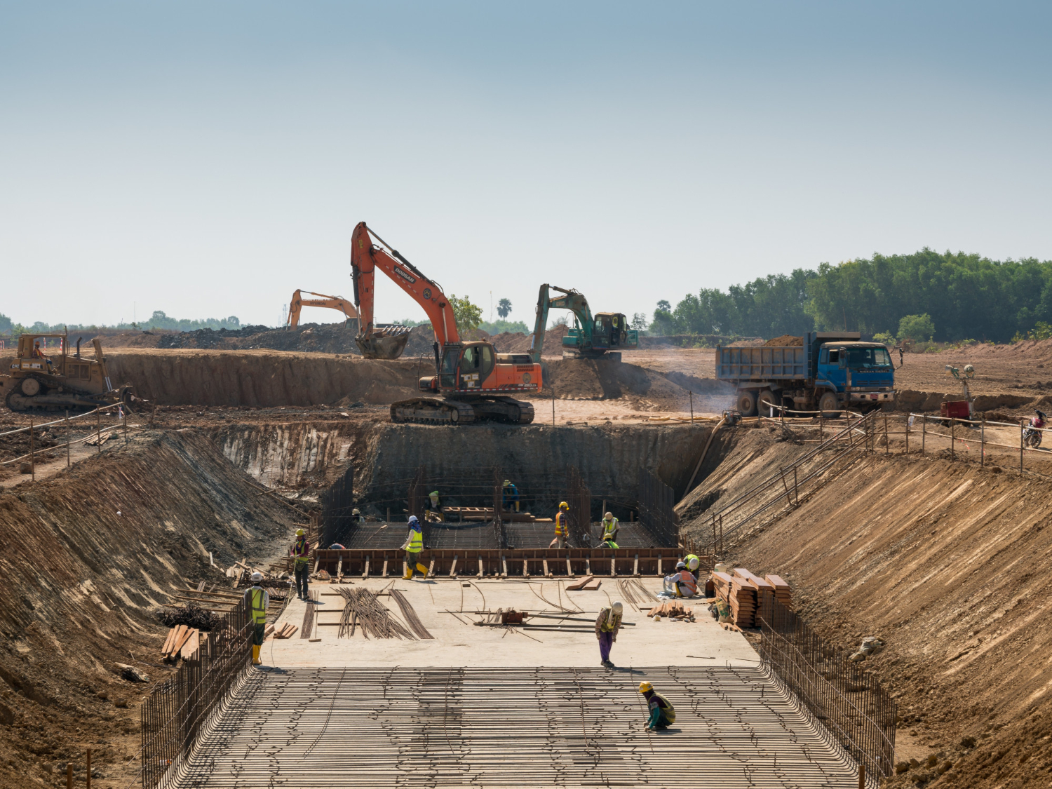 Construction site with excavators